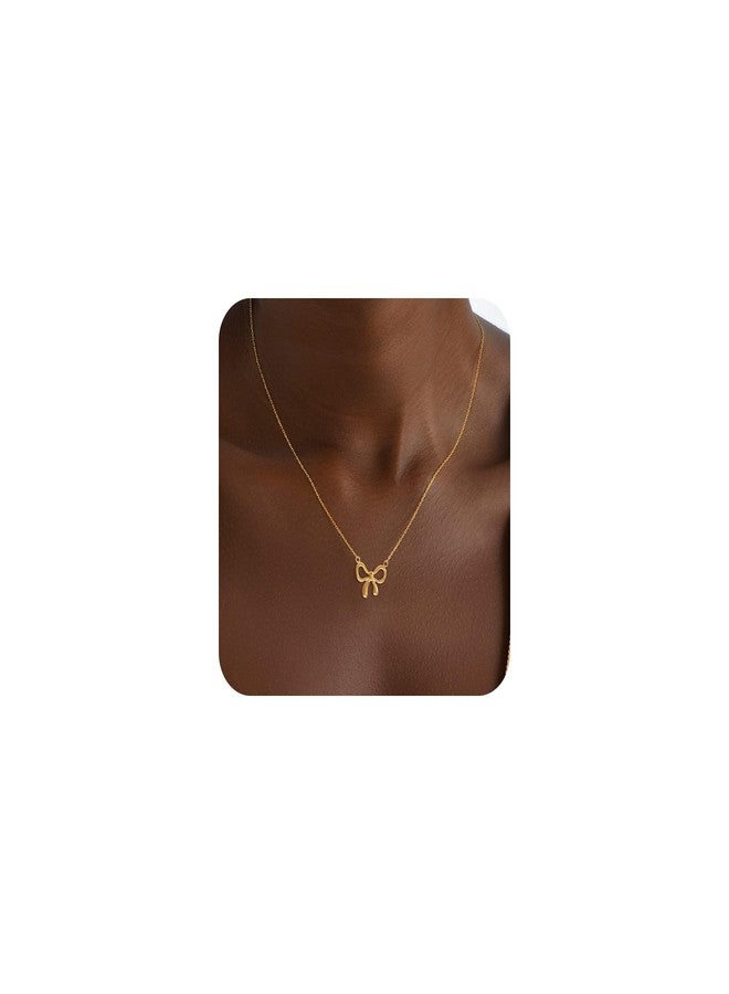 BAYLAY Bow Necklace for Women, 18K Gold Plated Bow Necklaces Dainty Gold Necklace for Women Trendy Gold Jewelry Gifts Womens Stocking Stuffers Easter Basket Essentials Stuffers Fillers - Image 1